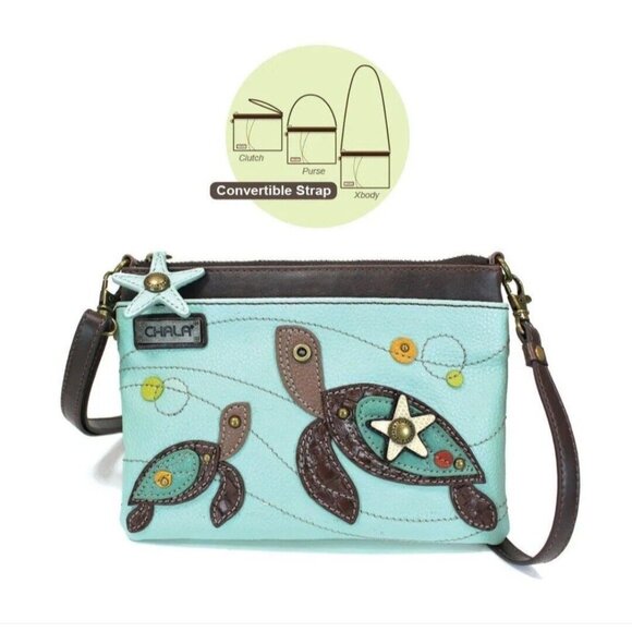 Chala Handbags - CHALA SEA TURTLE MINI CROSSBODY CELL PHONE PURSE ADJUSTABLE STRAP BLUE GREEN